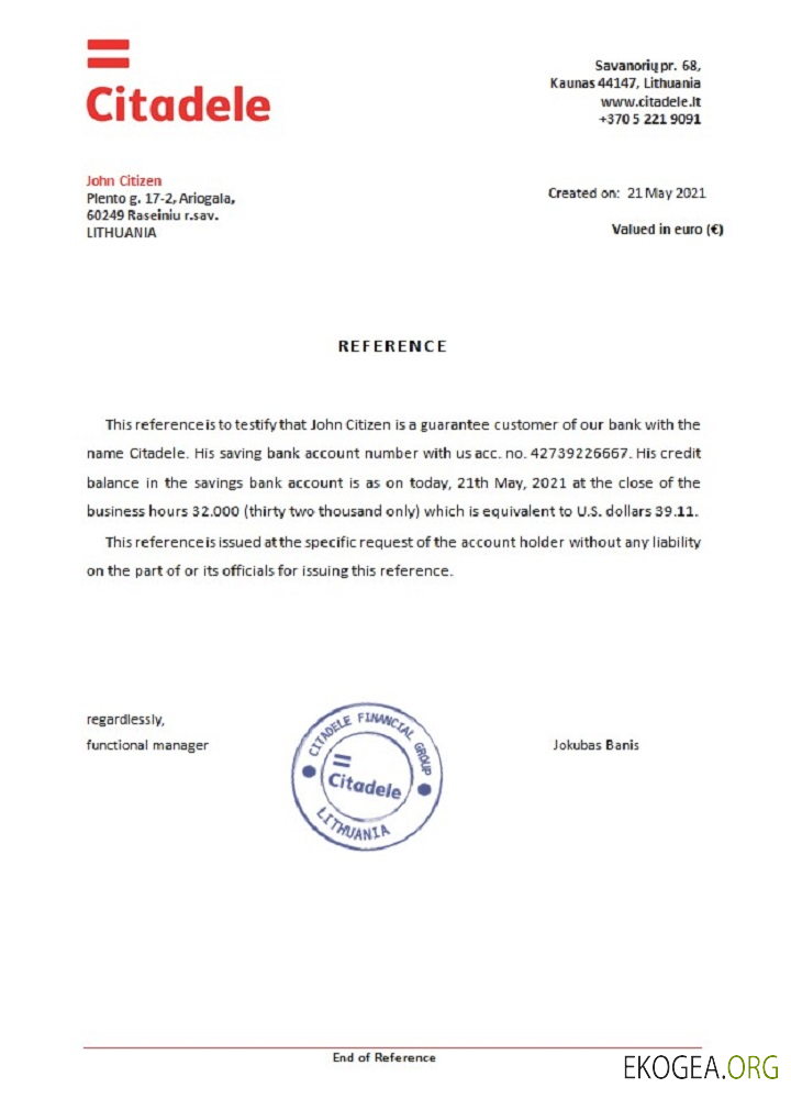 Lituanie , Citadele bank , reference